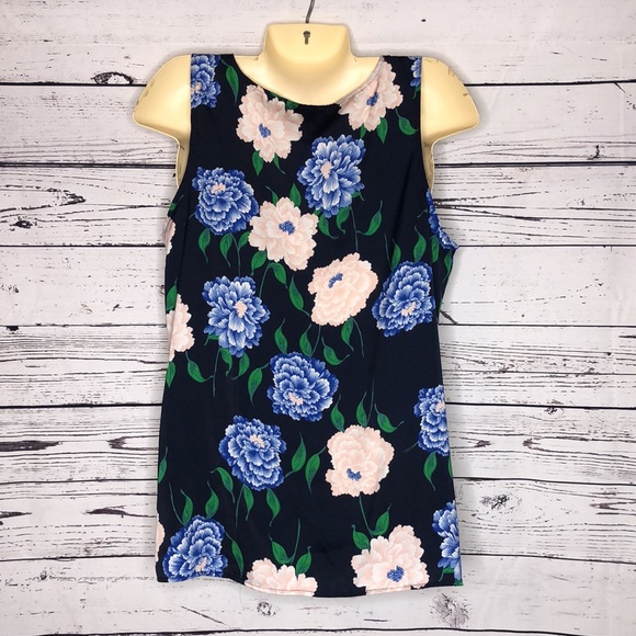 Ann Taylor Factory Size L Floral Print V-Neckline Tank Top Blouse - Picture 3 of 6